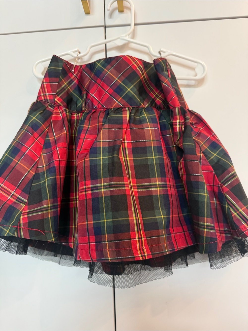 Justice Red Tartan Plaid Skirt with Black Tulle Trim